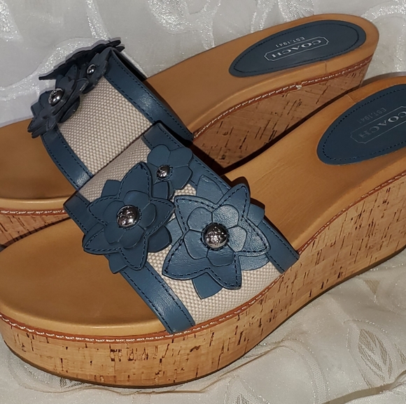 Blue Coach wedge slip on sandals - Picture 4 of 4